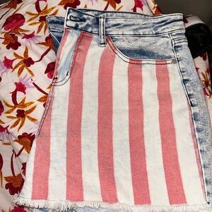 Judy Blue Pink and White Striped Jean Shorts